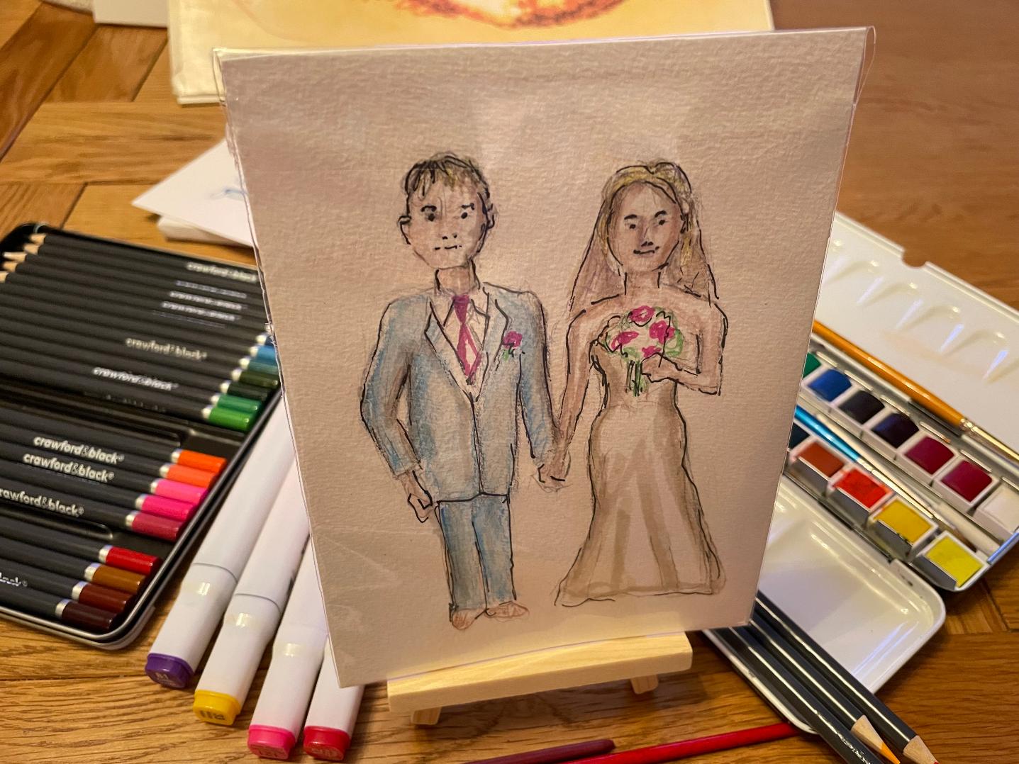 the Norfolk wedding artist Coley, will draw and paint on your wedding day in watercolour.